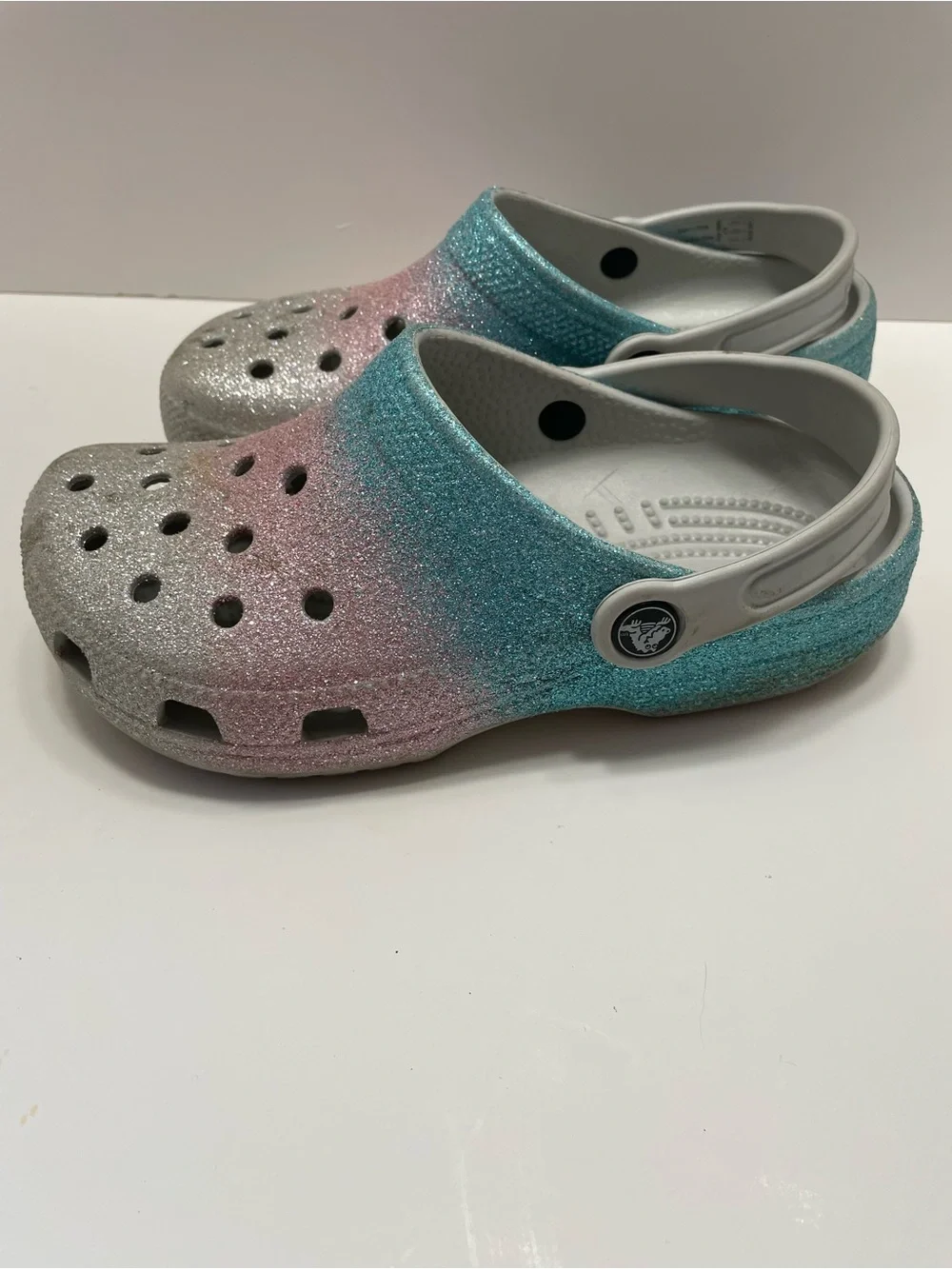 CROCS Kids Ombre Glitter Clogs - Teal, Pink, Silver